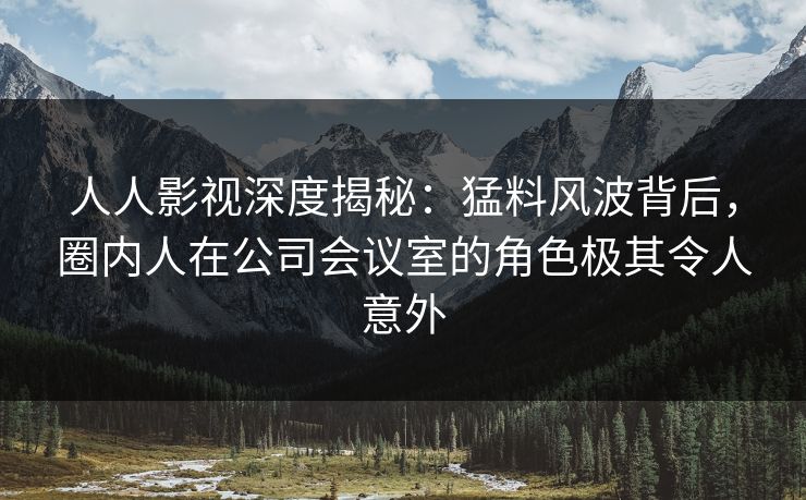 人人影视深度揭秘：猛料风波背后，圈内人在公司会议室的角色极其令人意外