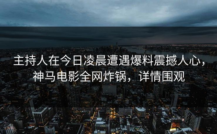 主持人在今日凌晨遭遇爆料震撼人心，神马电影全网炸锅，详情围观